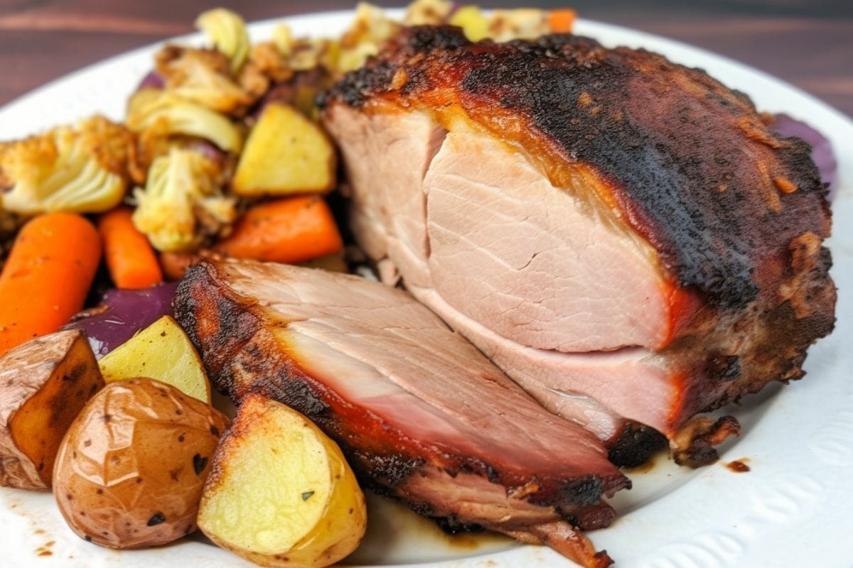 sliced pork butt with vegetables