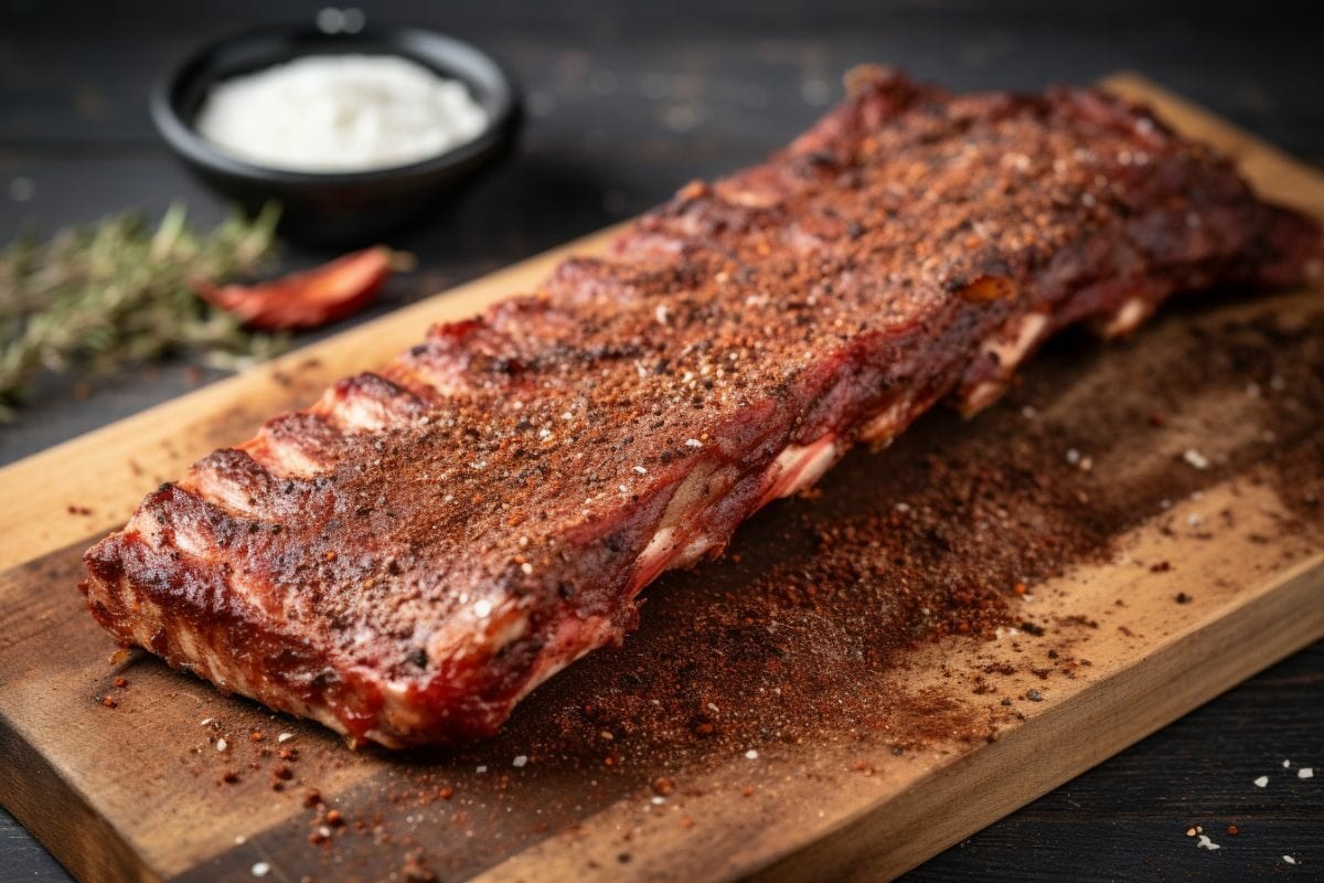 Ribs on a Cooking Board with Spice Rub