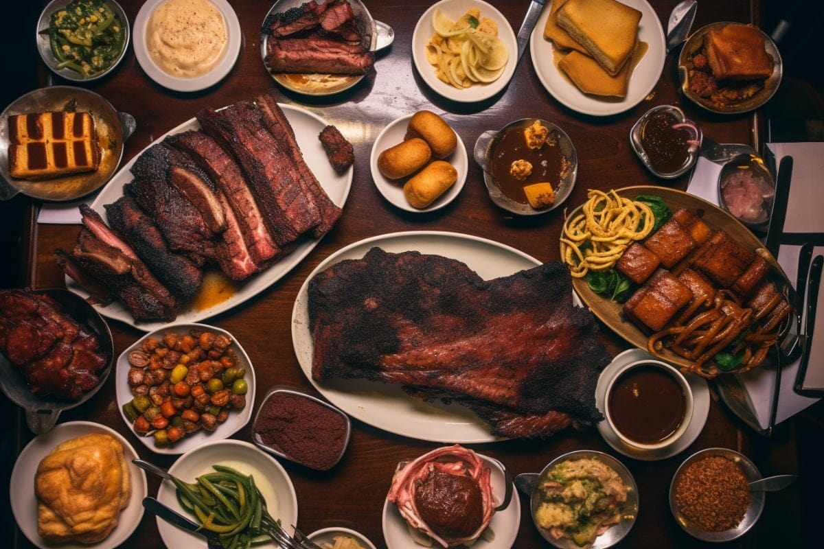 brisket with other dishes on a table