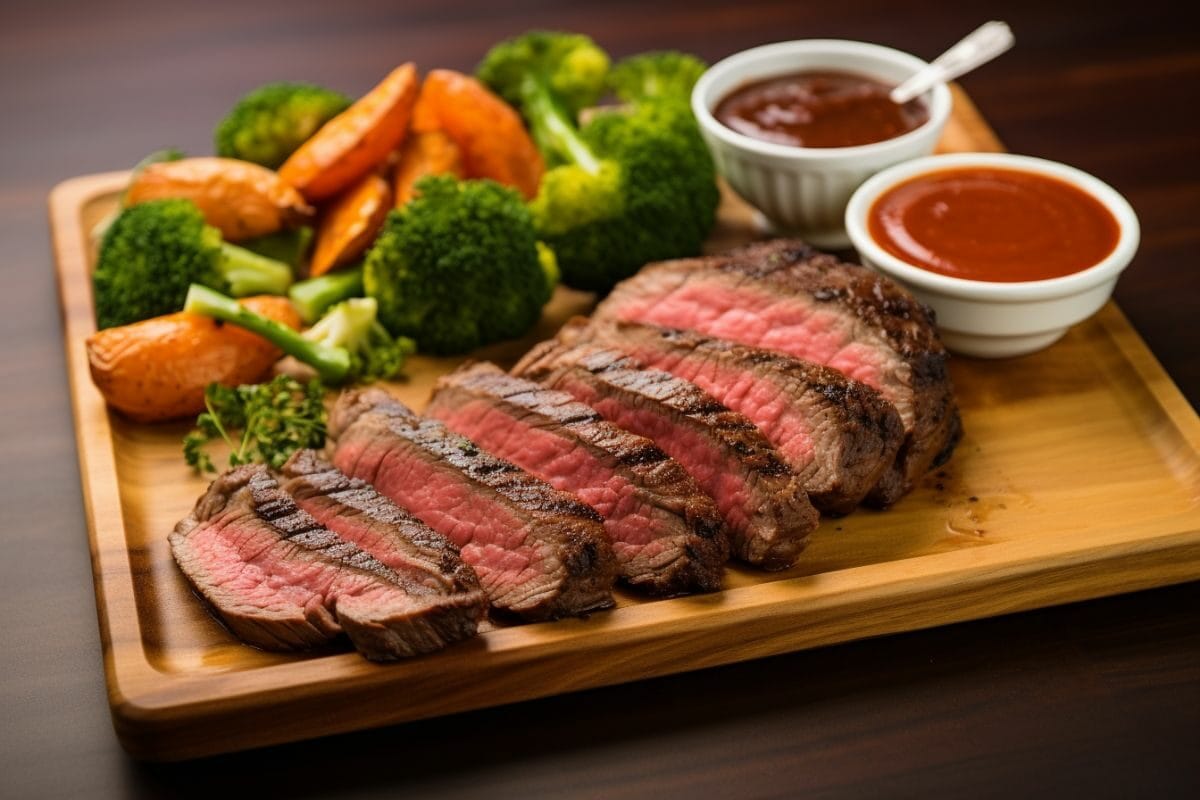 Sliced Steak with Veggies and Sauce