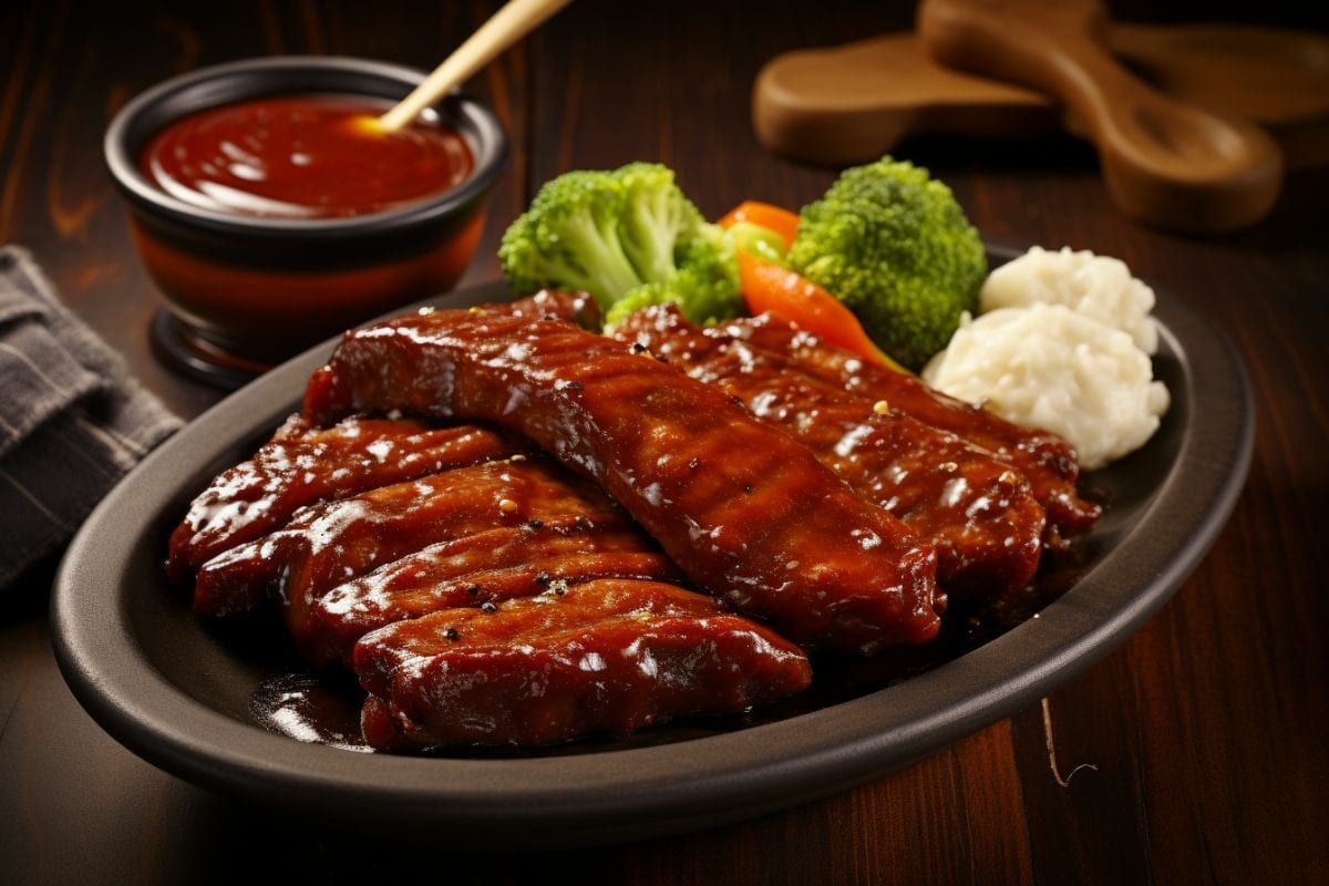 Oven Baked Juicy Country Style Beef Ribs with Veggies and Sauce