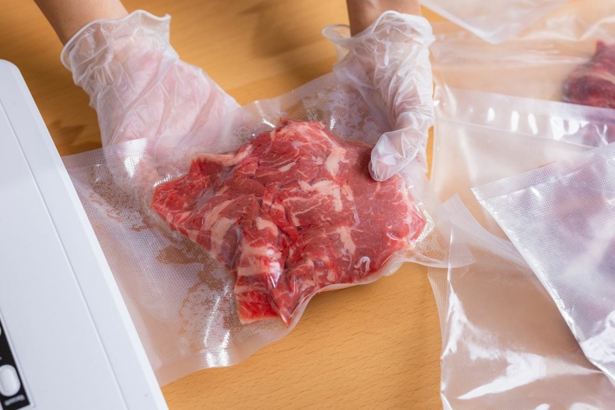 Raw Beef Meat Sealed in Plastic Shrink Wrap