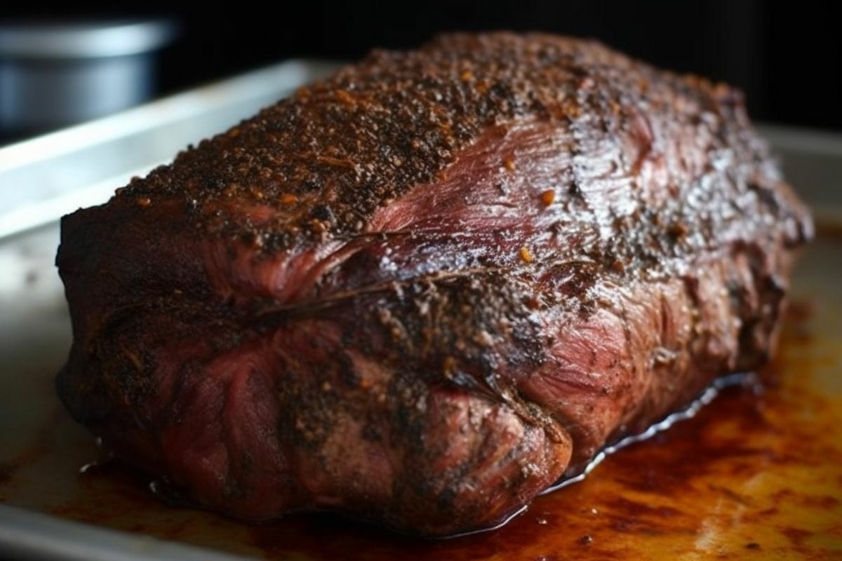 close up of a roasted beef arm