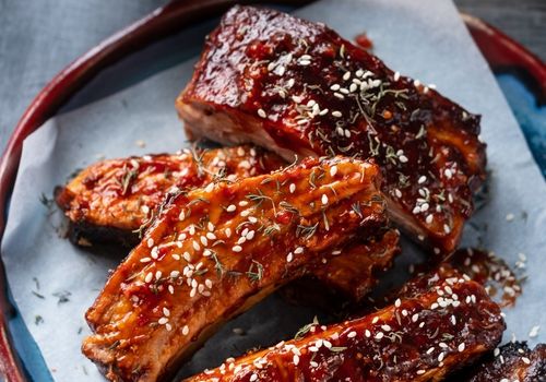 Cooked Pork Ribs with White Sesame Seeds