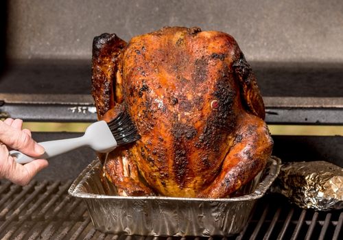 Basting a Turkey on the BBQ