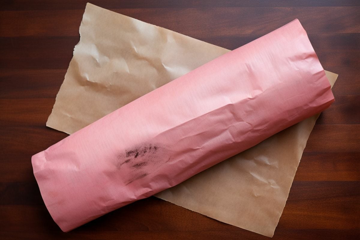 Ribs wrapped in pink butcher paper