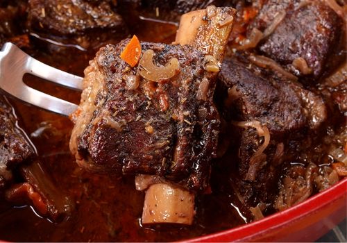 Short Beef Ribs Braised in Red Wine and Vegetables