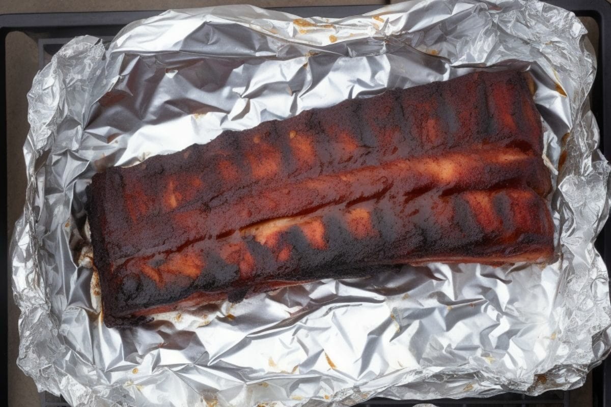 smoked ribs on a foil