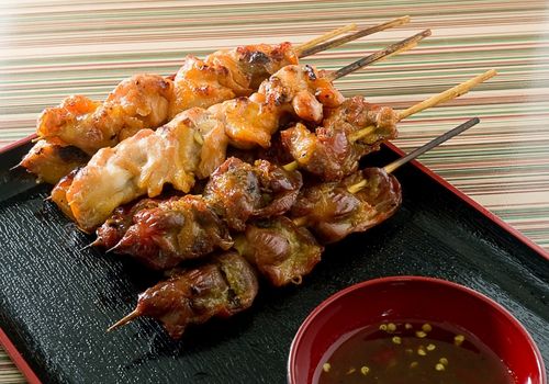 Barbecue Chicken Grilled on Bamboo Skewer