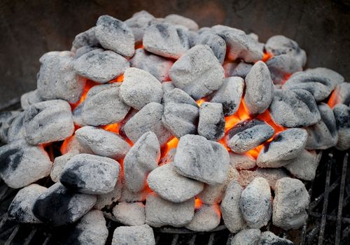 Burning Charcoal Briquettes
