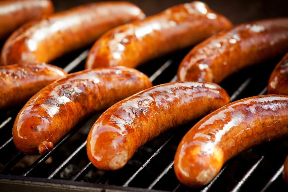 Bunch of Tasty Sausages on the Grill