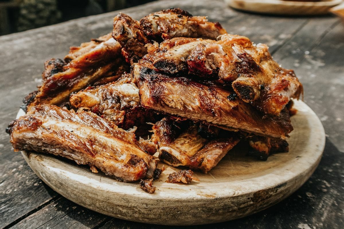 Grilled Pork Ribs on the Wooden Board
