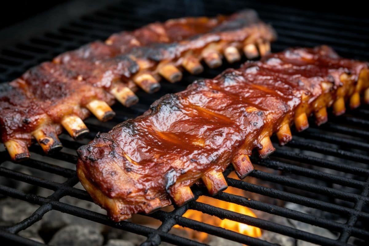 Pork ribs on a bbq grill