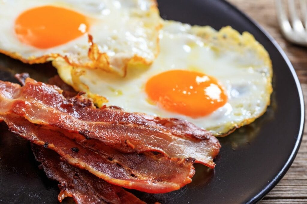 Fried Eggs and Turkey Bacon