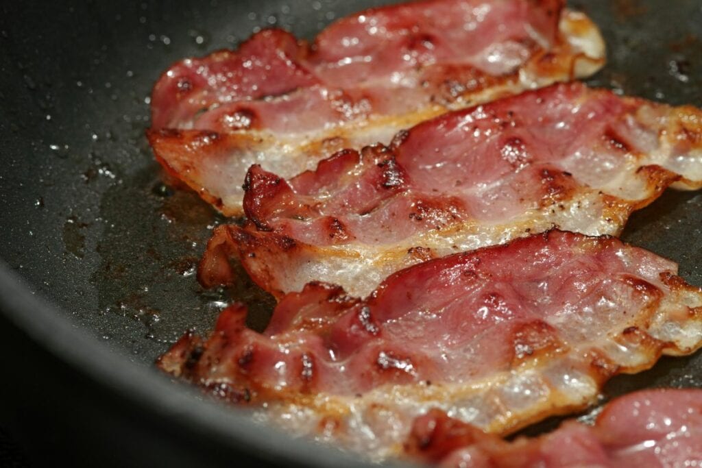 Turkey Bacon Frying on the Pan