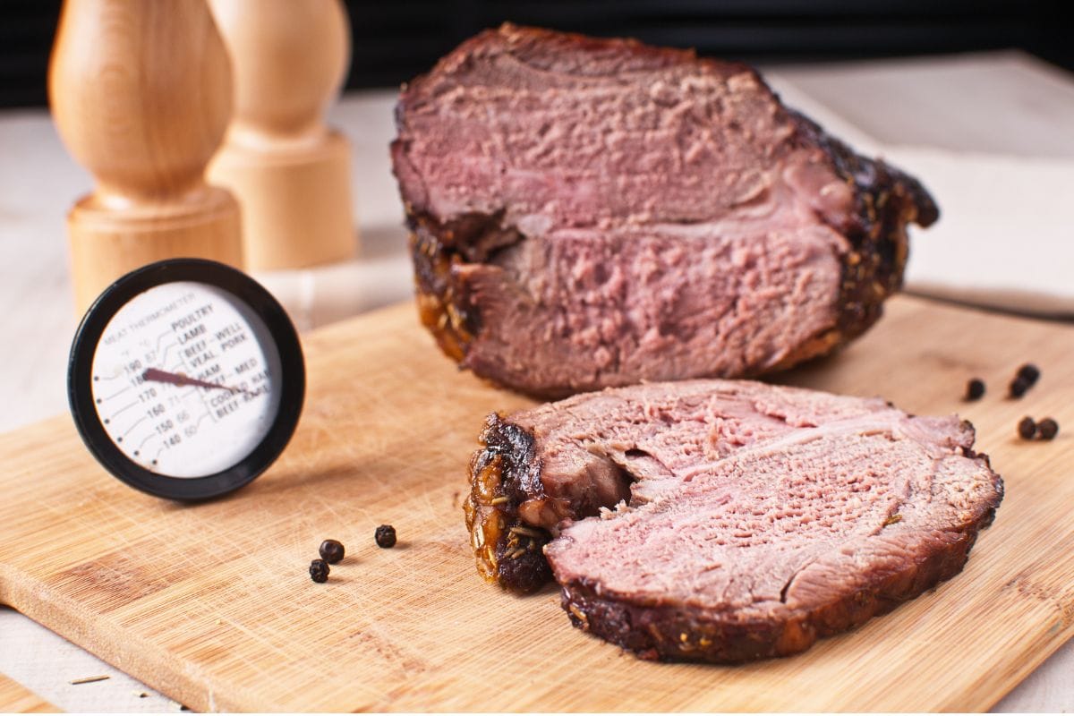 Roasted Meat Slices with Meat Thermometer