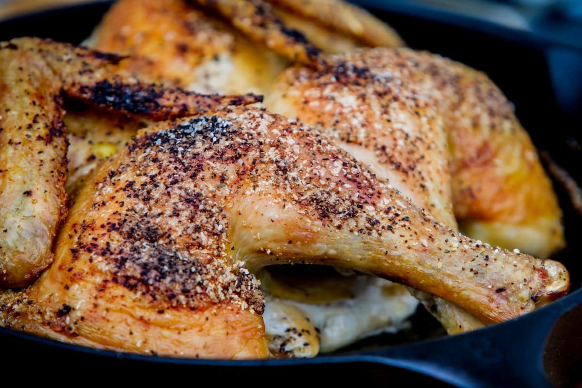 Spatchcock Chicken in Cast Iron Pan