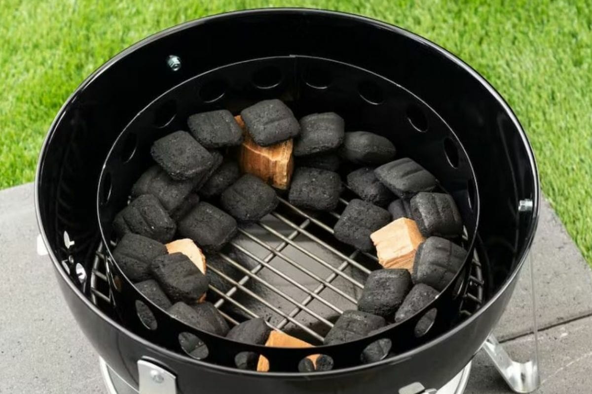 Charcoal Arranged on the Smokey Mountain Grill
