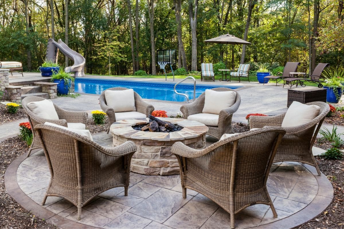 Patio Fire Pit by Swimming Pool