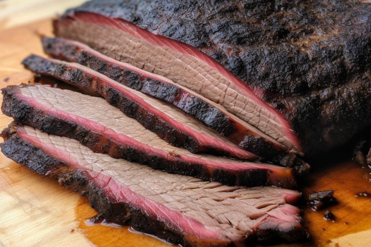 Texas Style Juicy Smoked Brisket on the Wooden Board