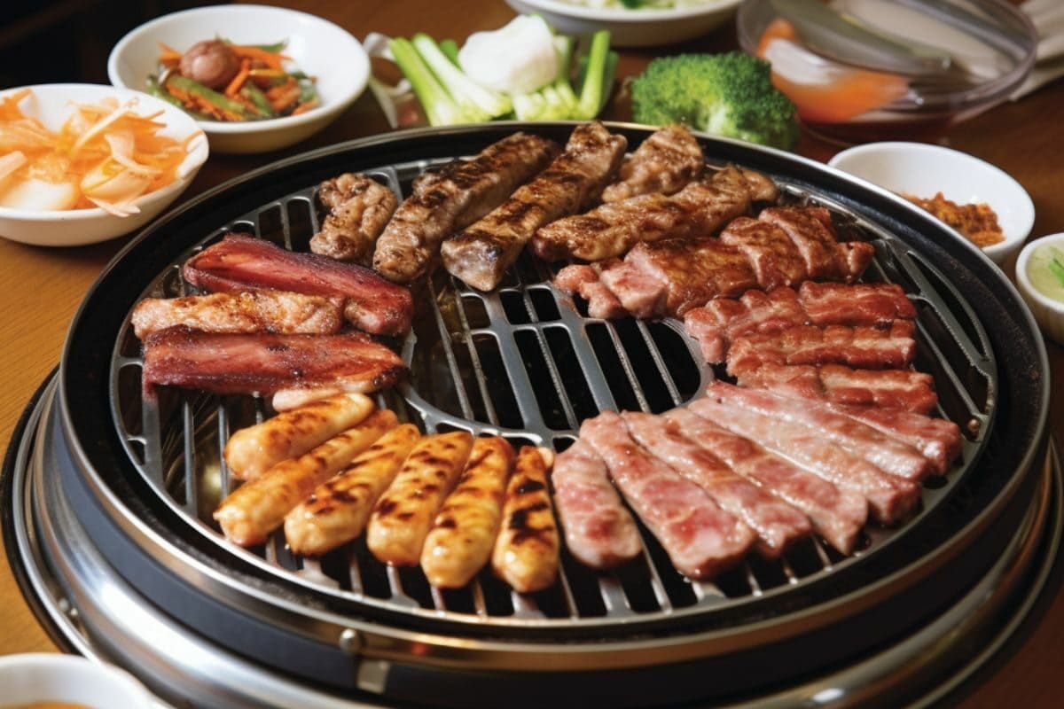 Variety of Meat Grilling on the Korean BBQ Grill
