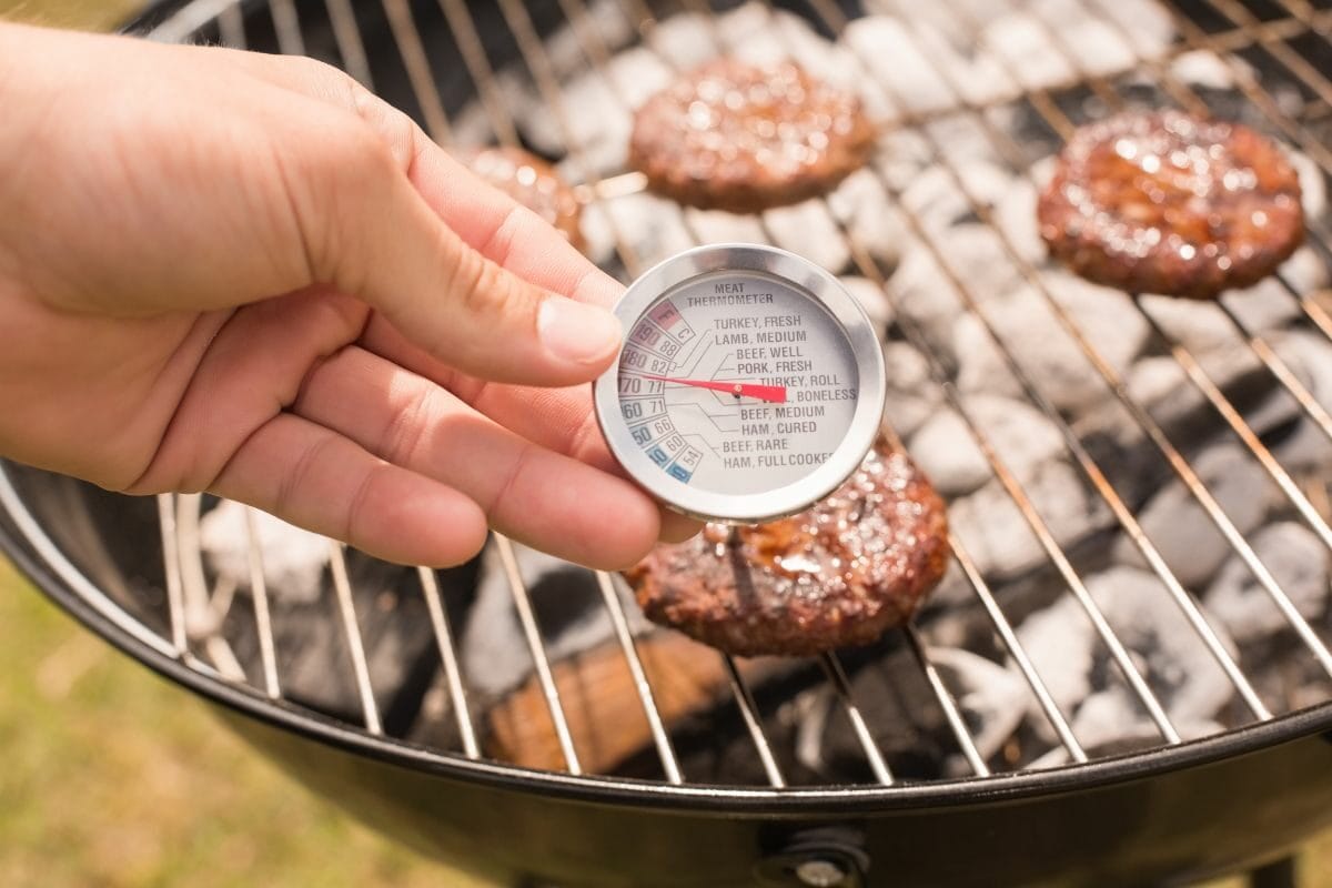 Person Using Meat Thermometer While Barbecuing