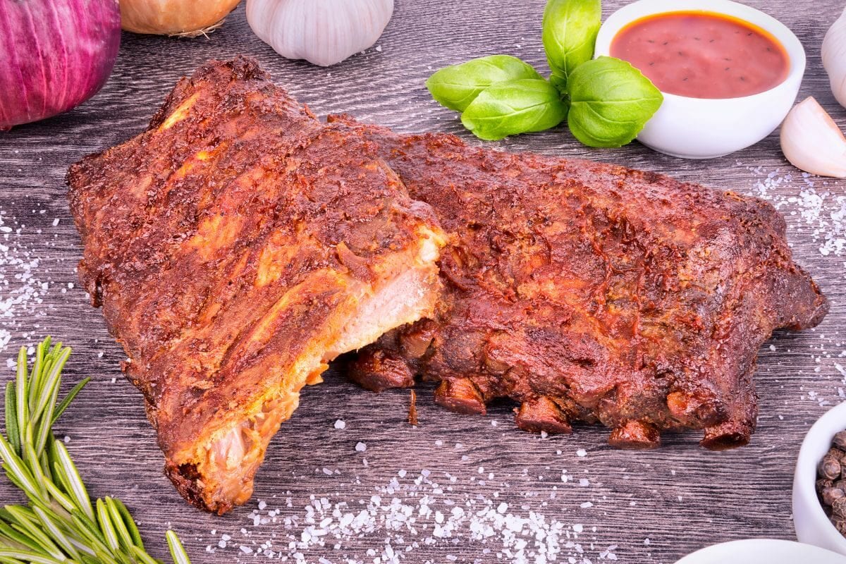 Tasty Pork Ribs with Sauce and Other Condiments