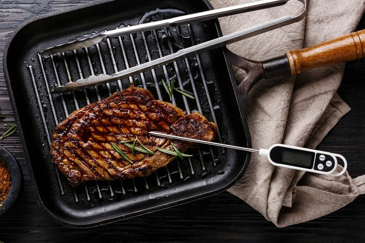 Grilled Steak Striploin with Meat Thermometer
