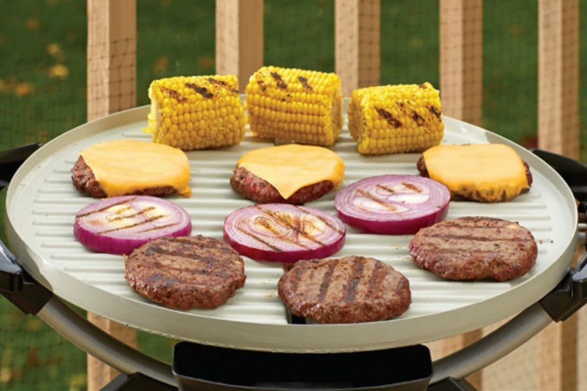 Corn, Onions and Burger Patty on the George Foreman Grill