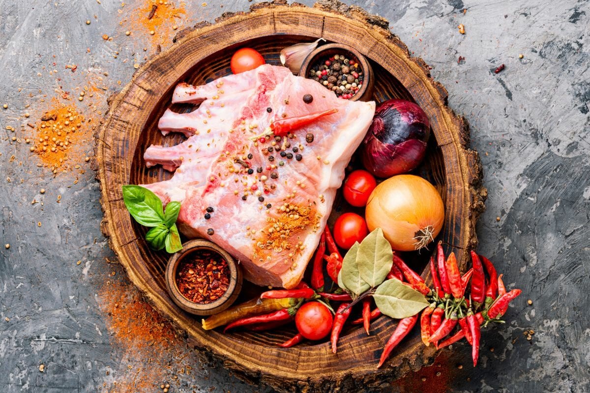 Raw Rack of Pork Ribs with Ingredients