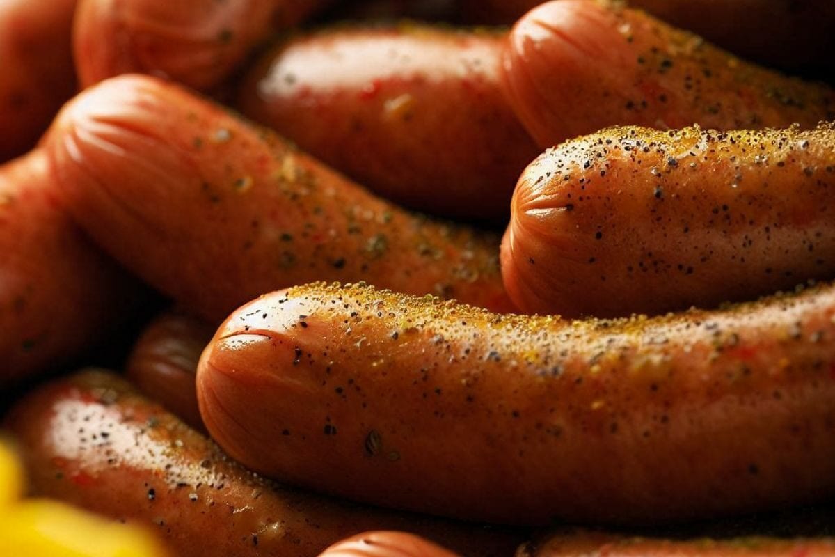 Sausages Coated with Pepper and Yellow Mustard
