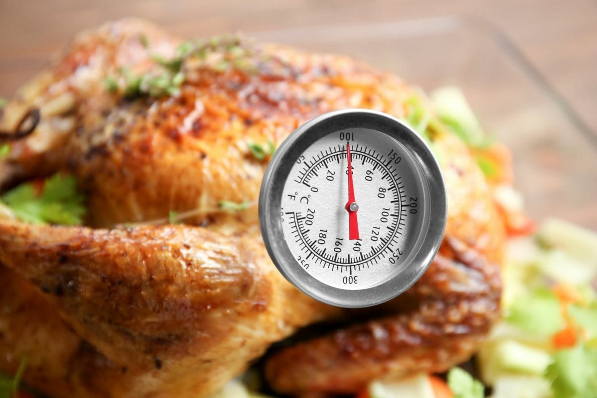 Cooked Chicken with a Food Thermometer 