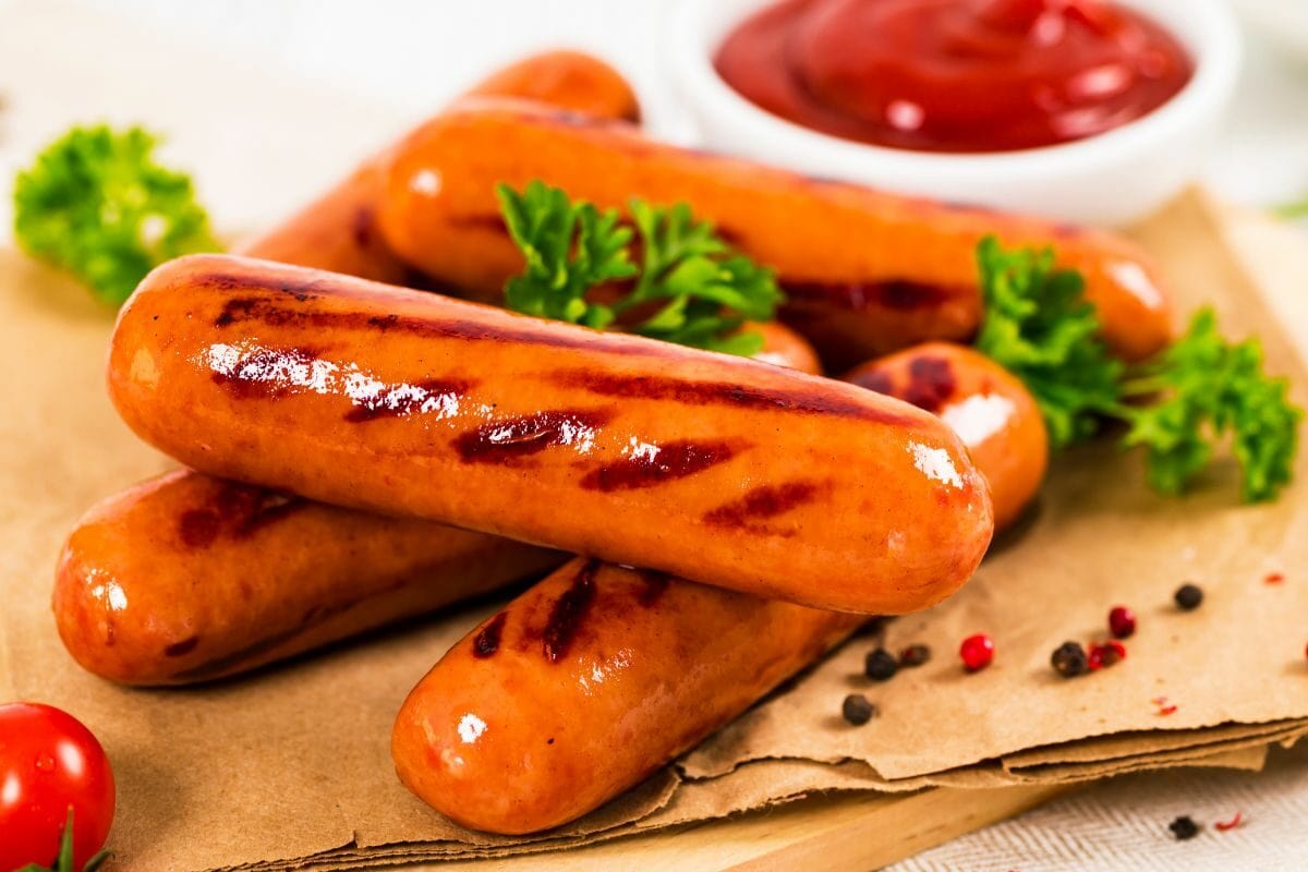 Grilled Smoked Sausages with Ketchup
