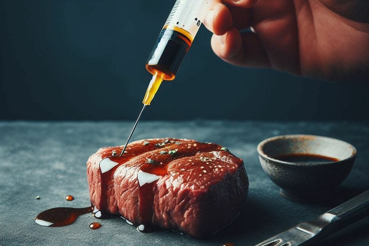 Injecting Spicy Marinade on the Raw Meat