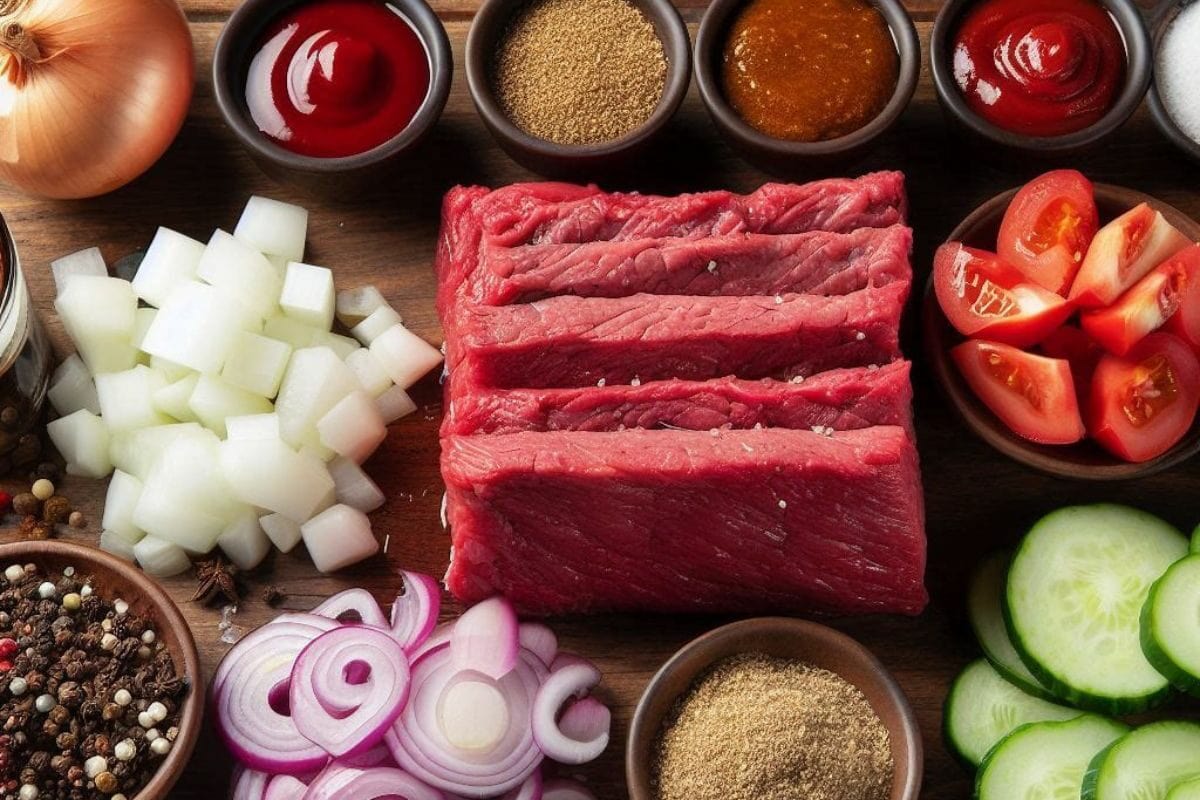 Raw Brisket with Cooking Ingredients