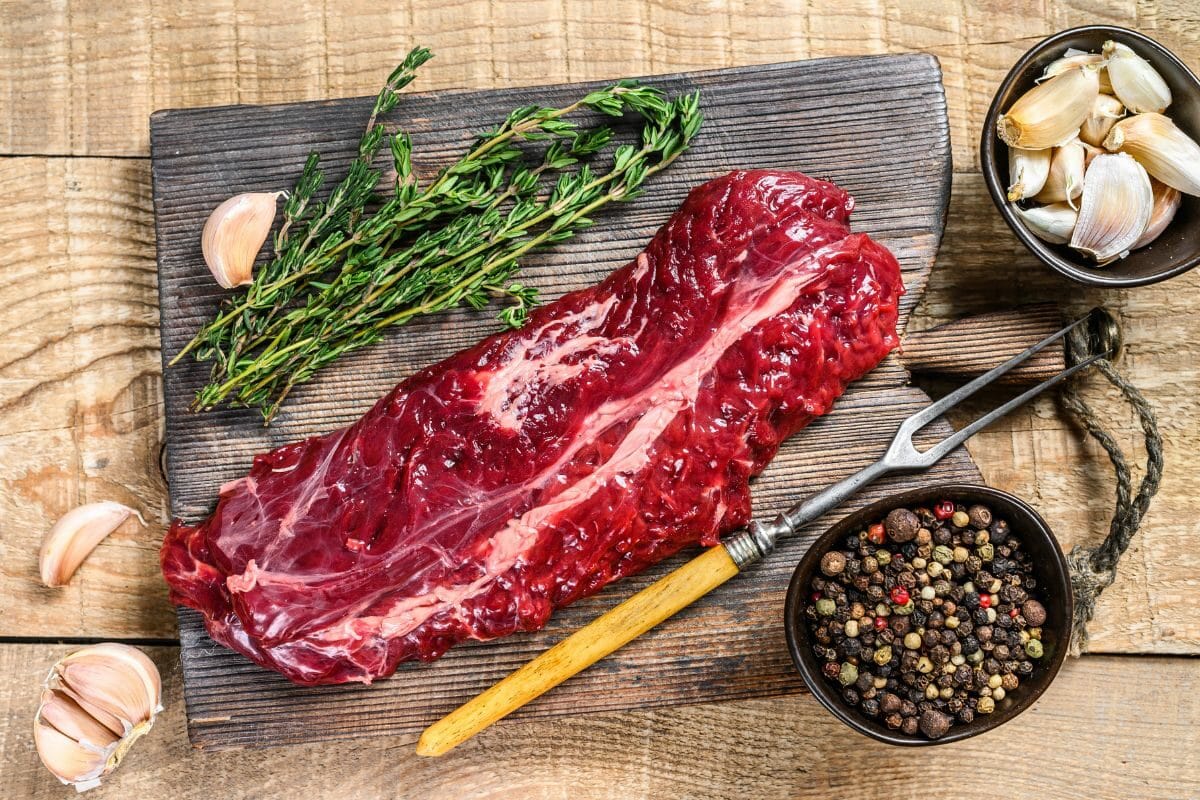 Raw Skirt Steak with Cooking Ingredients