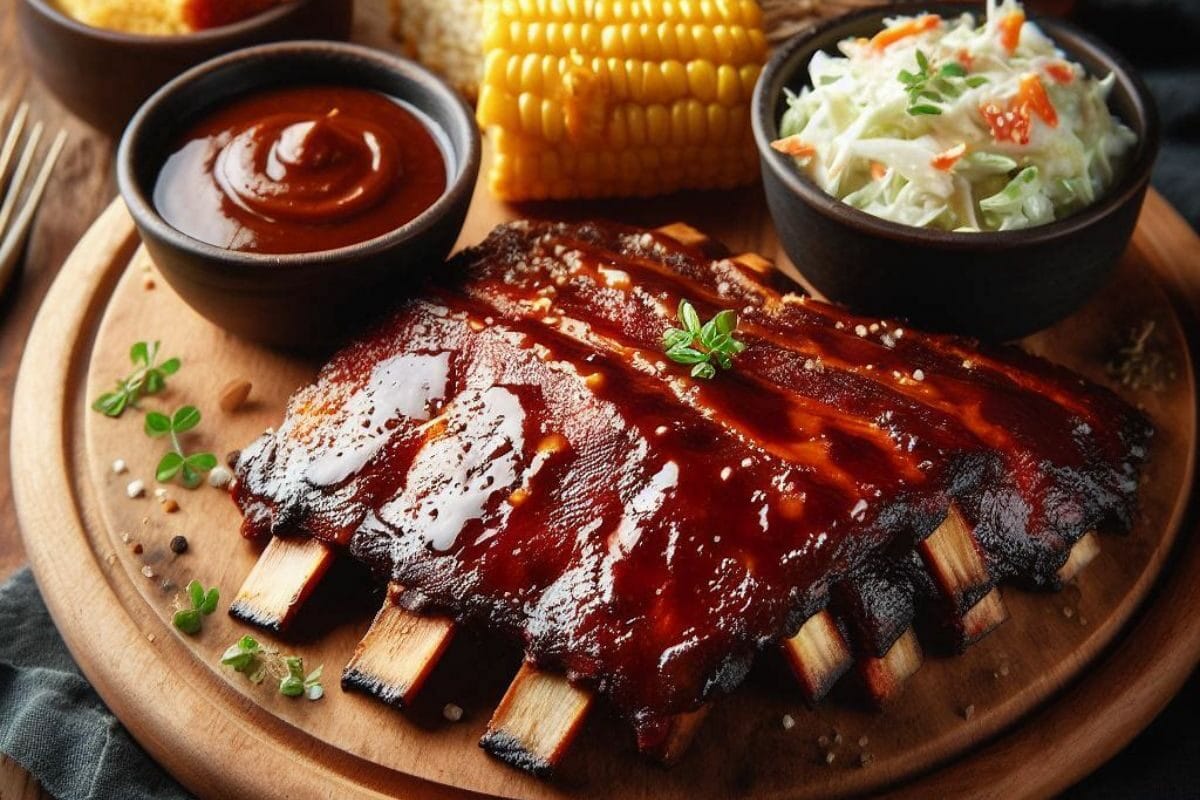 Ribs with BBQ Sauce and Salad
