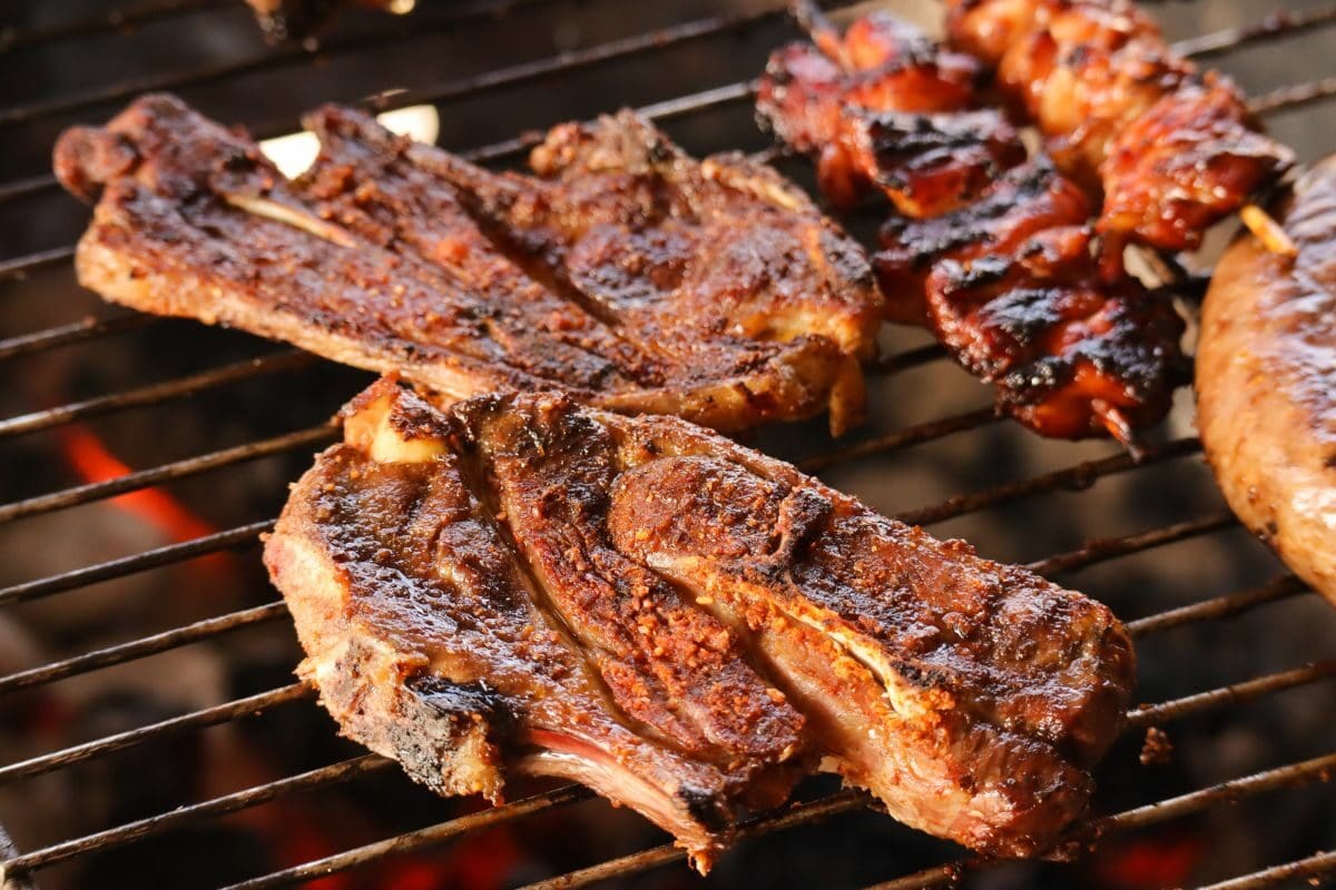 Chicken Kebabs and Lamb Chops on a African Braai BBQ