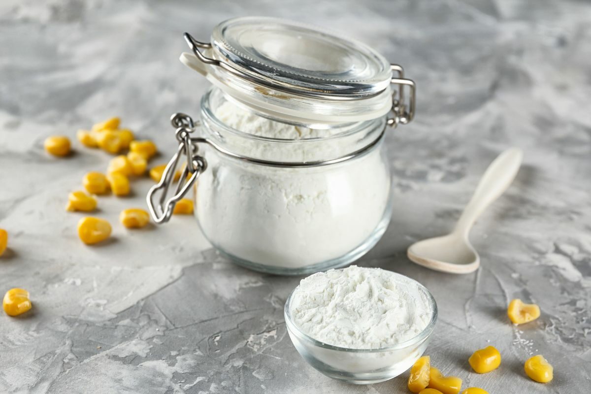 Corn Kernels with Bowl and Jar with Cornstarch