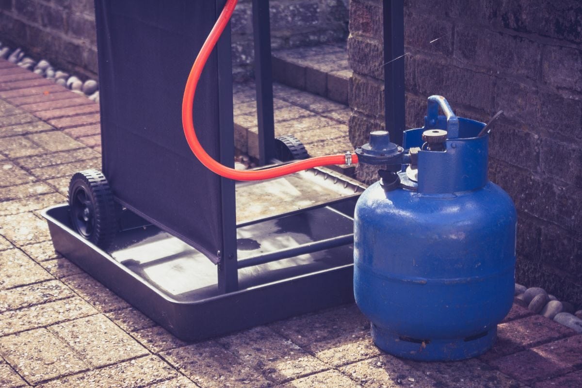 Gas Cylinder Connected to BBQ Grill
