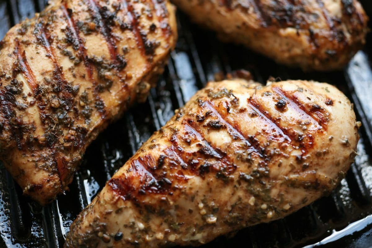 Grilled Boneless Chicken Breasts on Cast Iron Grilling Pan