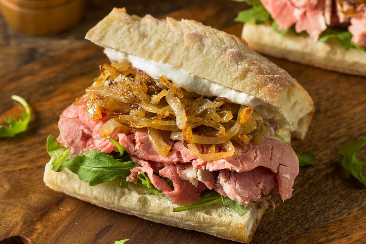 Homemade Prime Rib Sandwich with Fried Onions