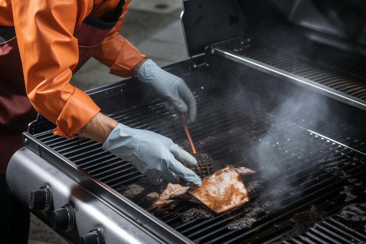 Man Cleaning a Dirty Gas Grill