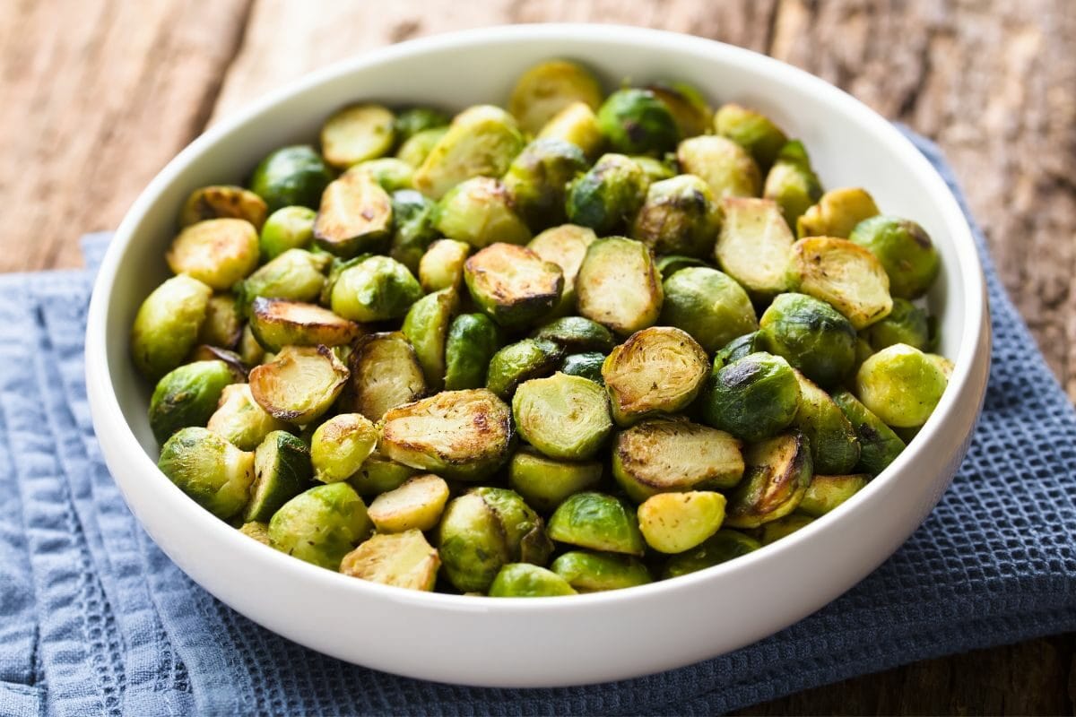Roasted Brussels Sprouts in a White Bowl
