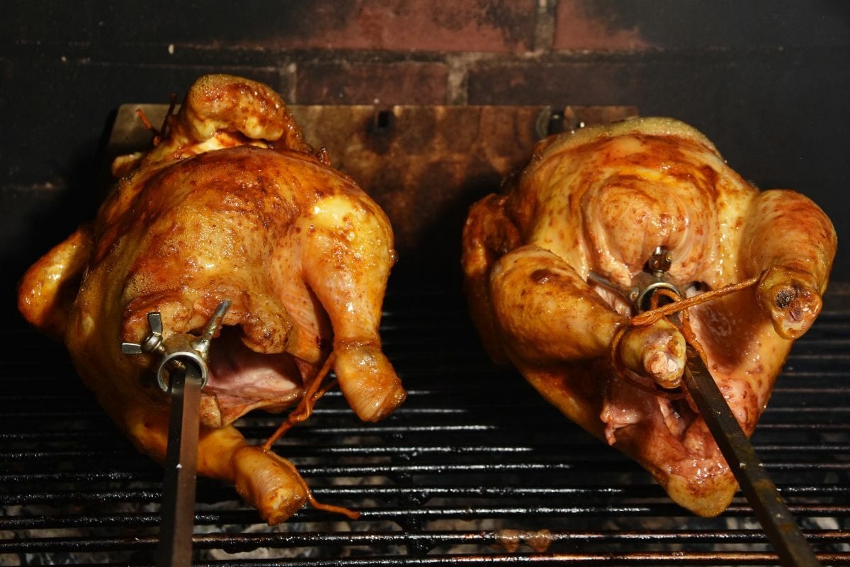 Roasted Chickens on Rotisserie Spit Rod