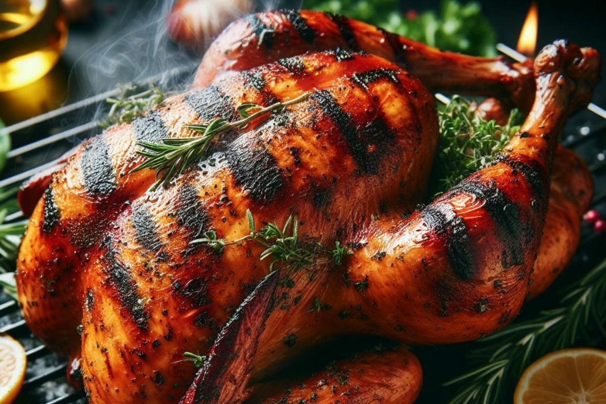 Whole Grilled Turkey Meat with Rosemary Leaves