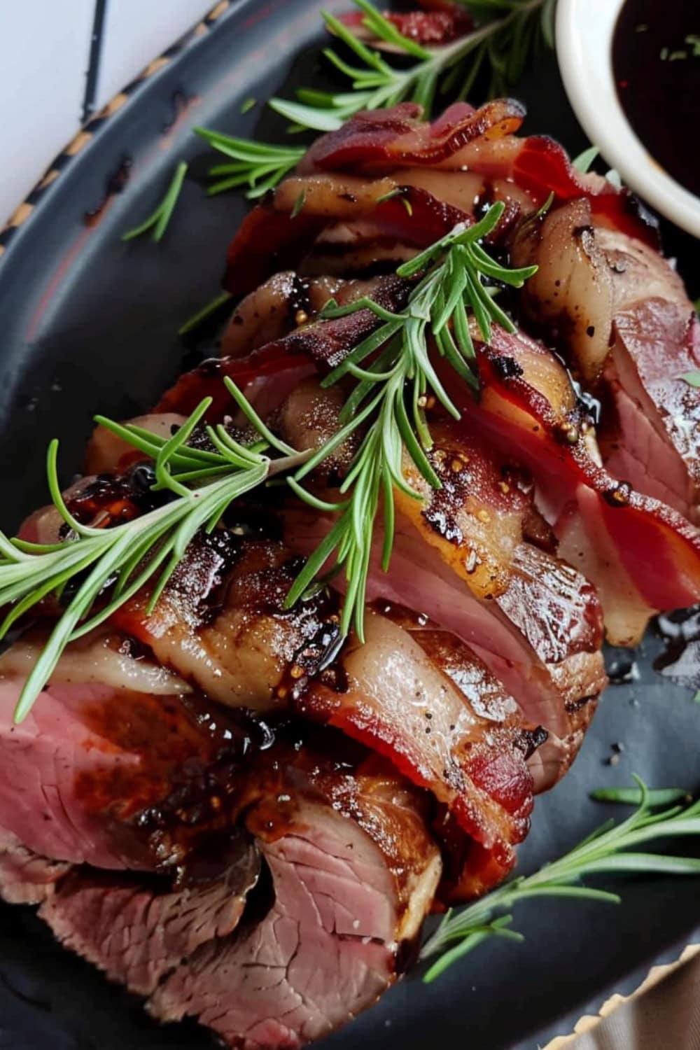 Bacon Wrapped Beef Tenderloin with Balsamic Fig Sauce
