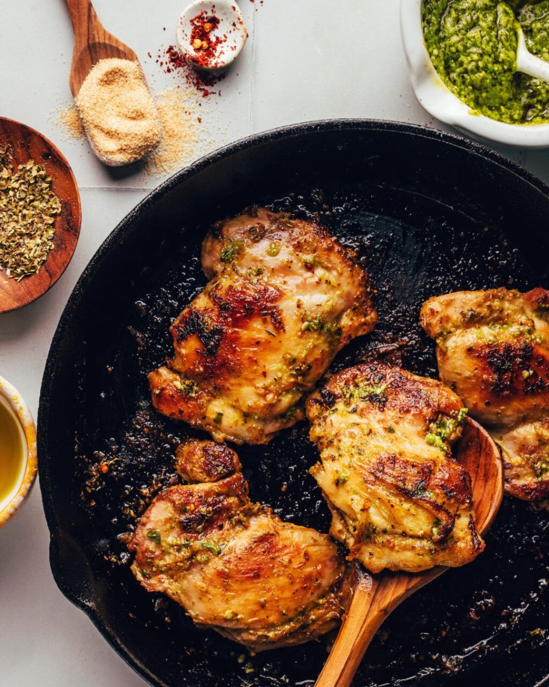Pesto Baked Chicken Thighs