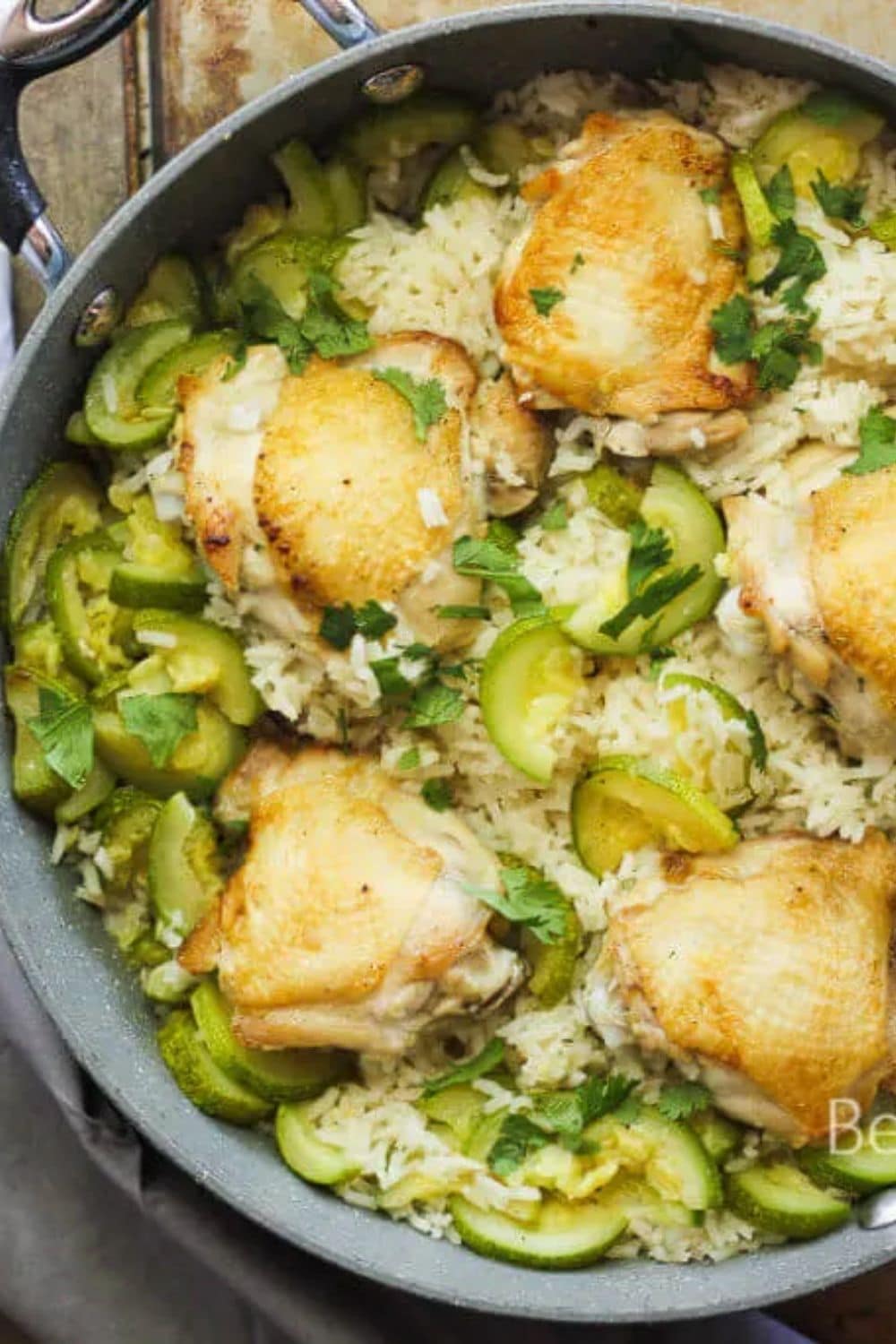 One Pot Chicken Thighs and Zucchini Rice